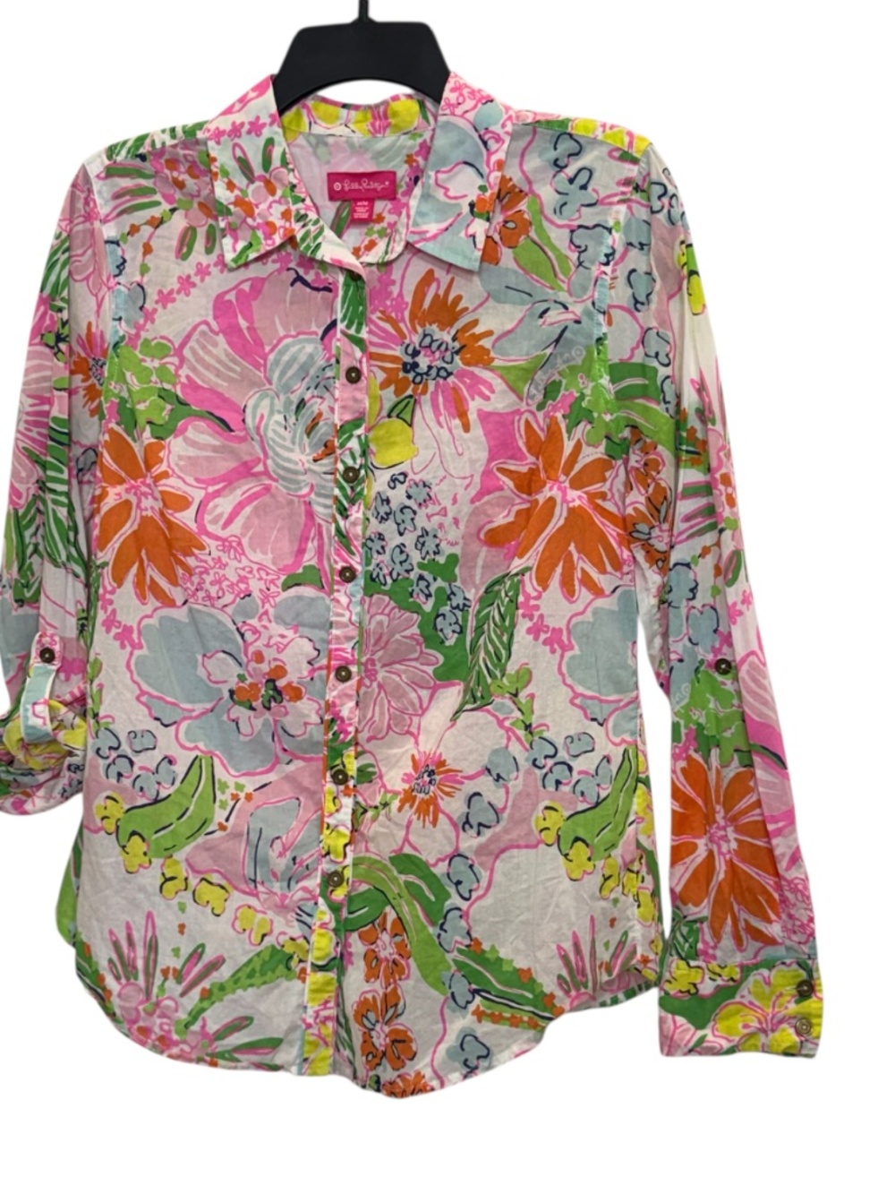 Lilly Pulitzer for Target Long Roll-Up Sleeves Button-Front Blouse M - Picture 5 of 11